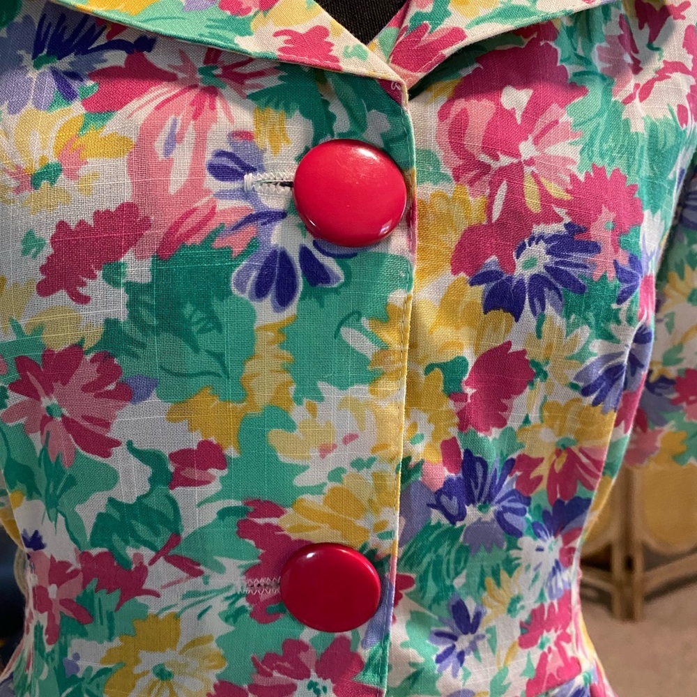 Vintage 80s Floral Button-Front Dress With Sailor Collar Size Small - Picture 7 of 10